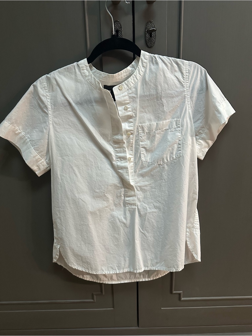 NWOT J. Crew White Short-Sleeve Grandad-Collar Poplin Button Front Top